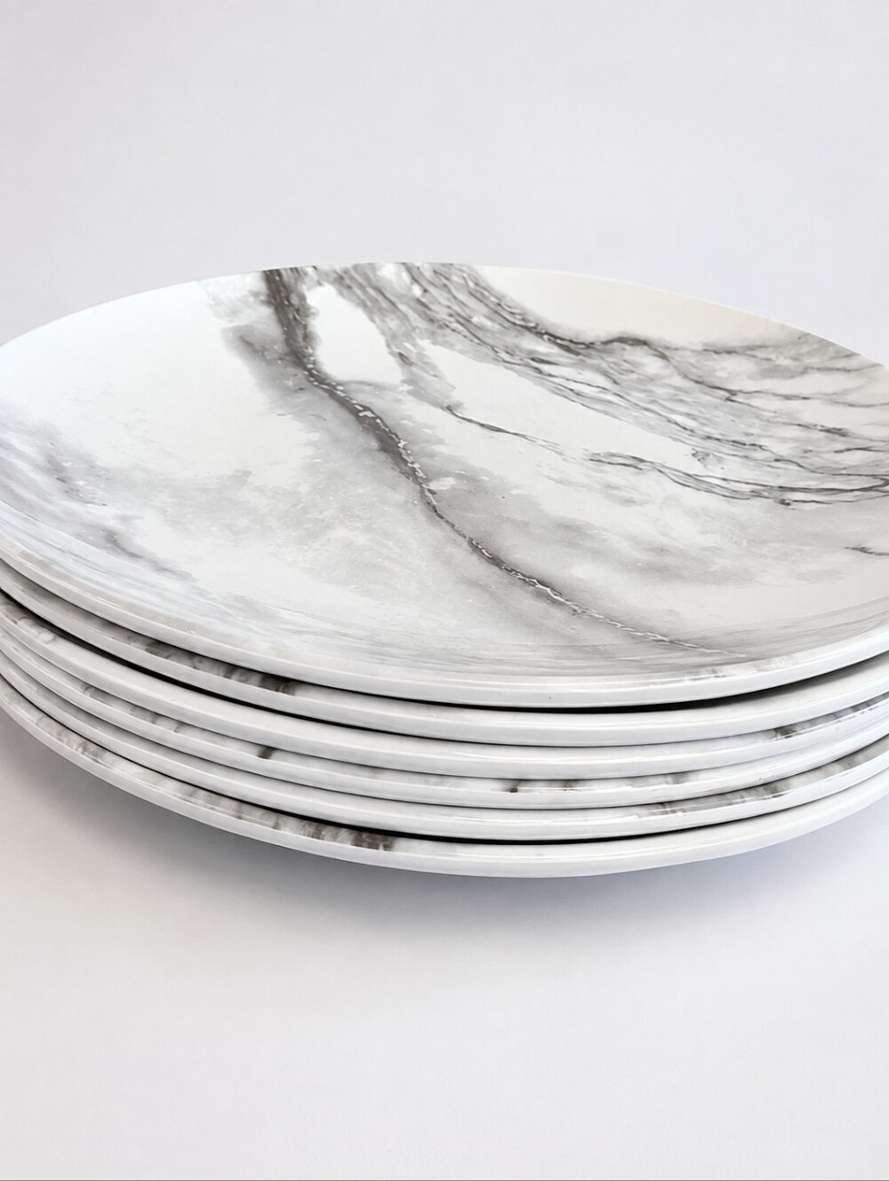 NWT 6 Elegant Marble Durable Salad Plates Round White Grey Faux Stone Sz 9" - Picture 2 of 6